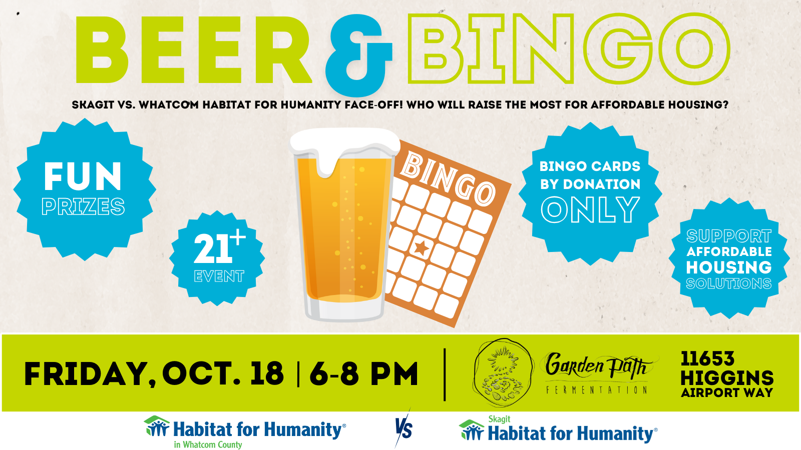 Beer and Bingo at Garden Path Fermentation on Friday October 18th from 6-8 PM.