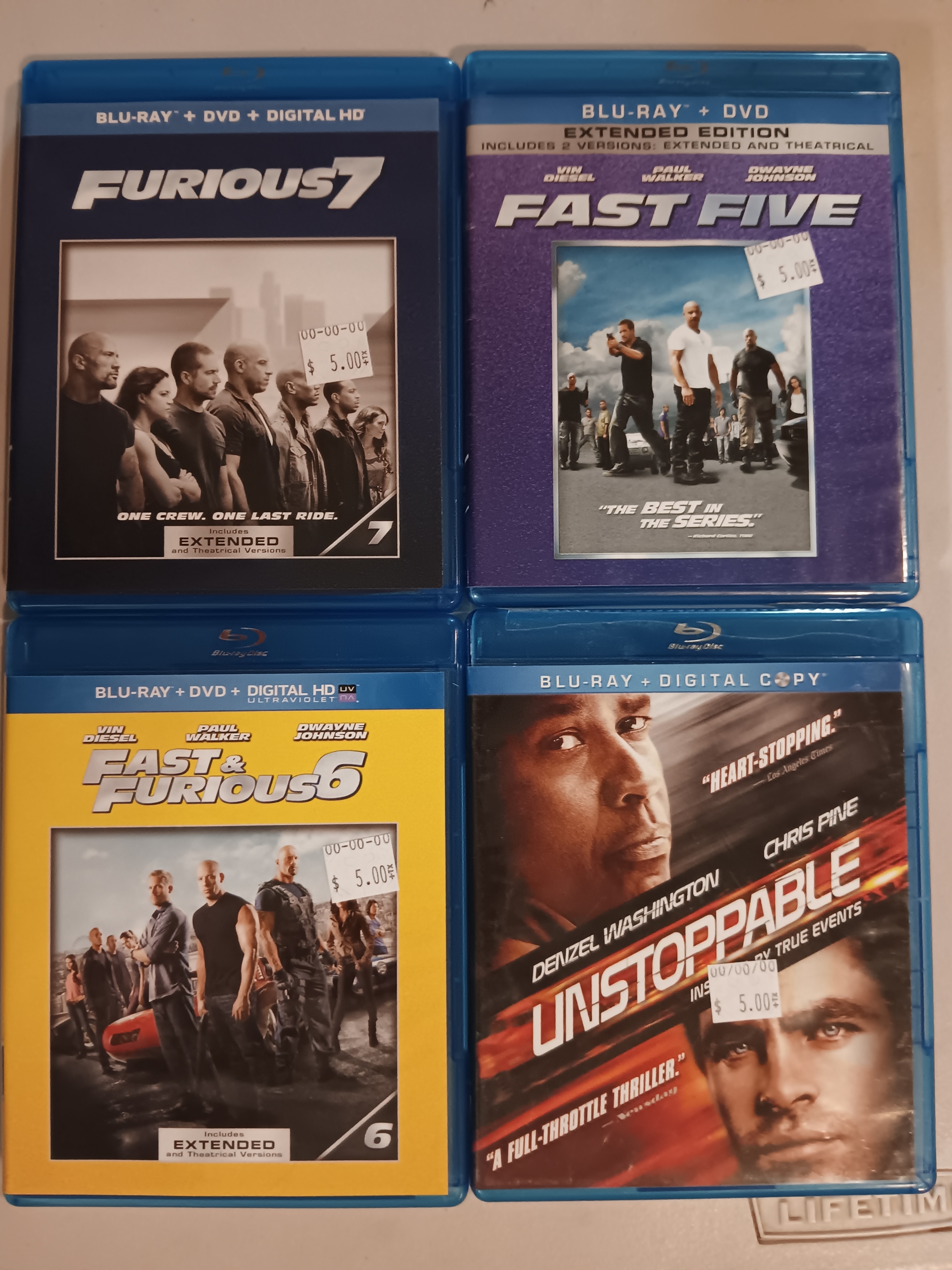 BluRay+DVD 4-pack; Fast and Furious 5-7 & Unstoppable