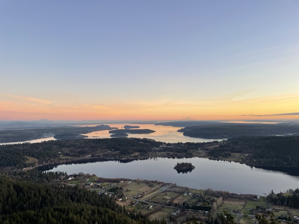 Skagit Valley from high above at sunset.
